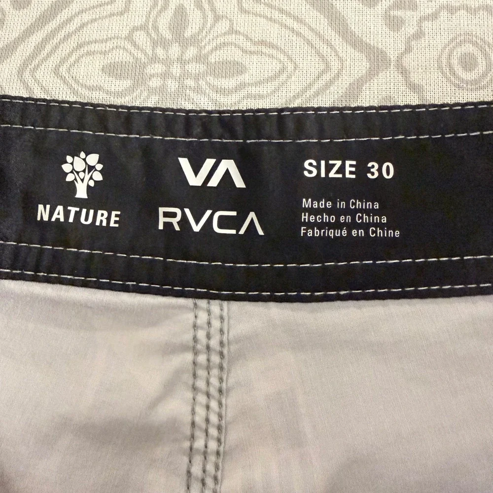 RVCA Mens Size 30 Board Shorts Grey White Nature Graphic Print M1033RVT